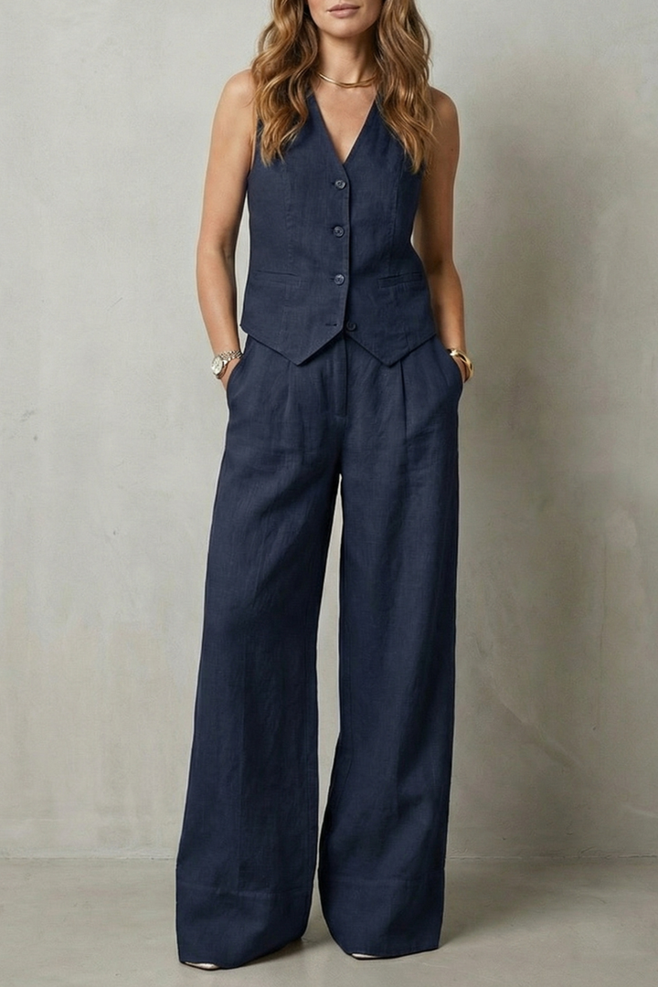 Women's Waistcoat and Wide Leg Trouser Co-ord Set - Anthéa