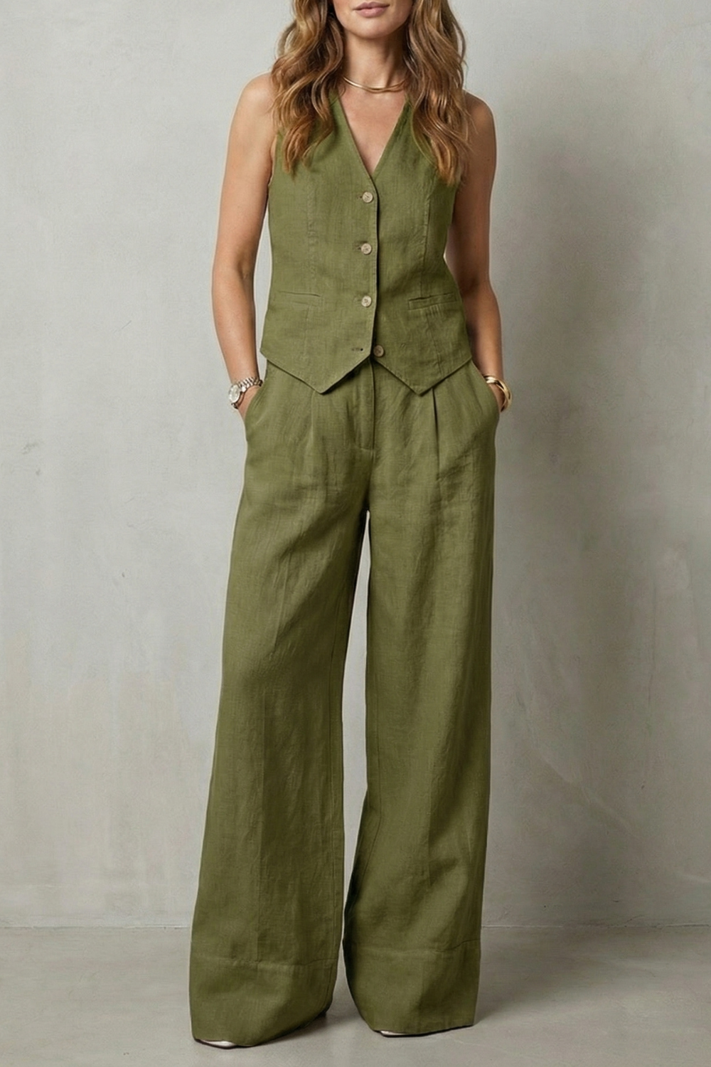 Women's Waistcoat and Wide Leg Trouser Co-ord Set - Anthéa