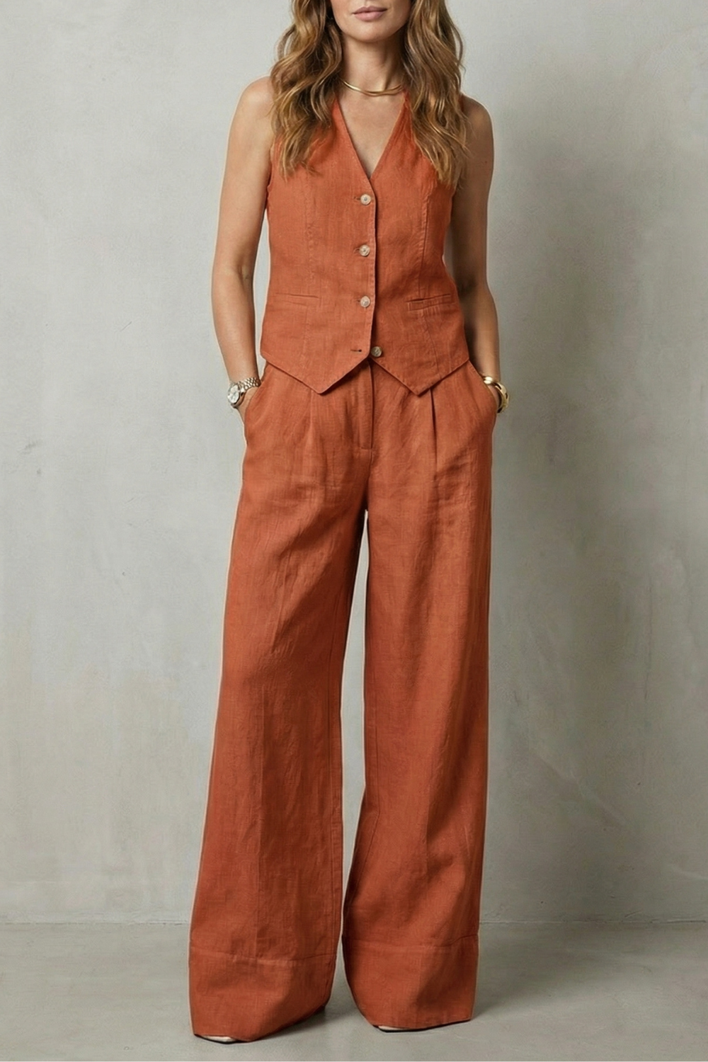 Women's Waistcoat and Wide Leg Trouser Co-ord Set - Anthéa