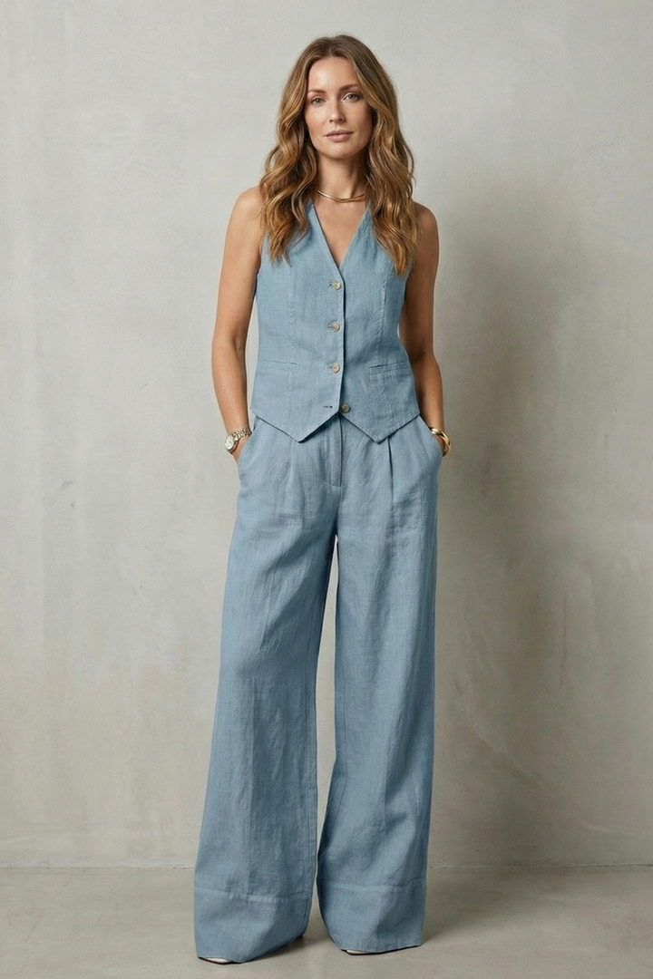 Women's Waistcoat and Wide Leg Trouser Co-ord Set - Anthéa