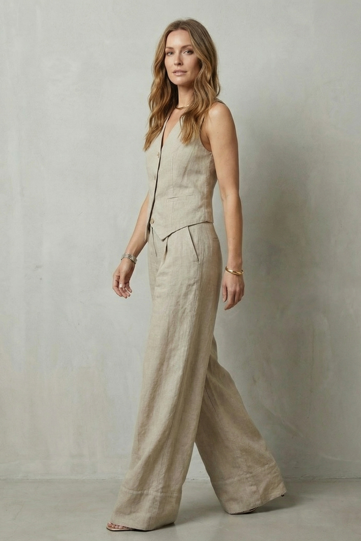 Women's Waistcoat and Wide Leg Trouser Co-ord Set - Anthéa