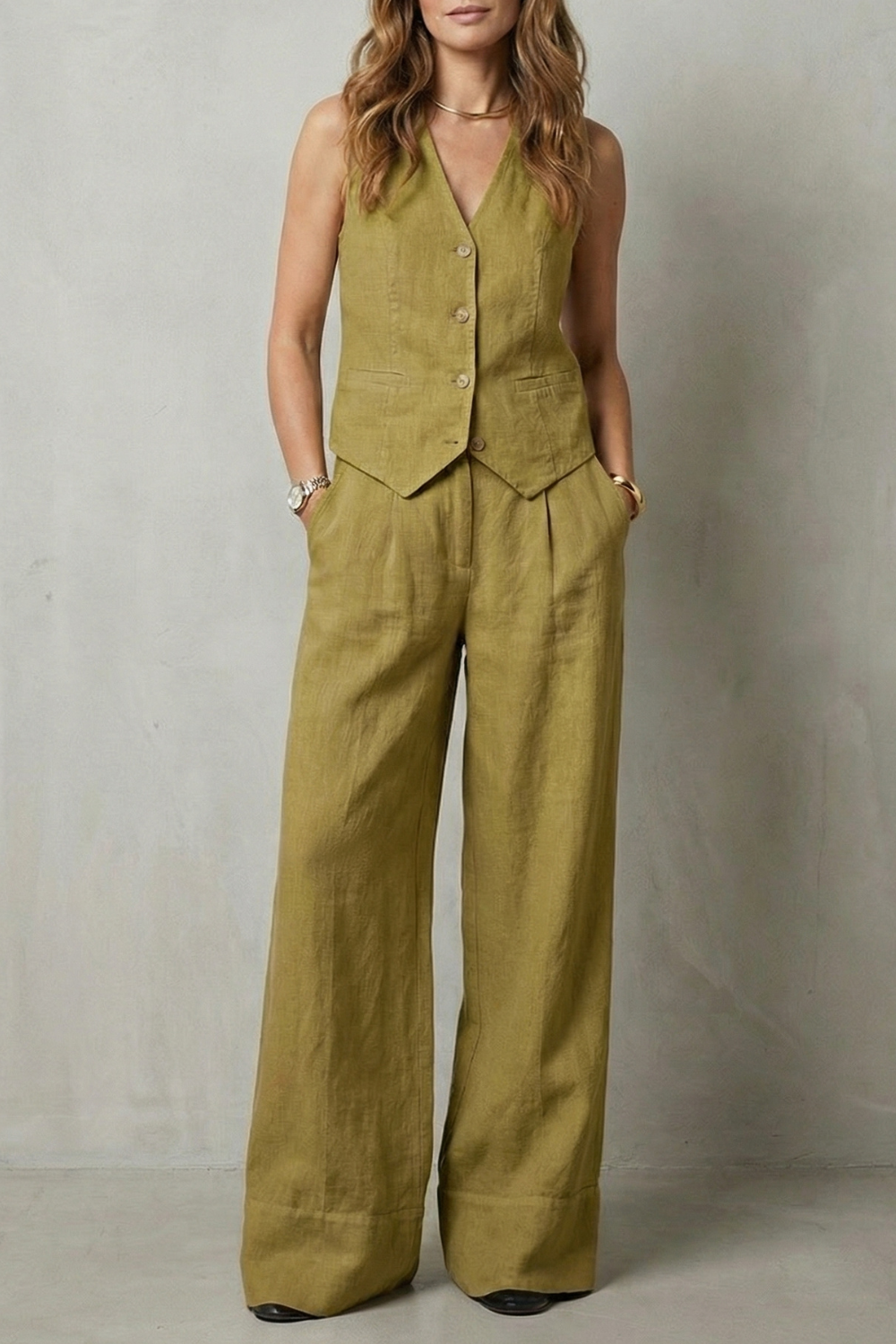 Women's Waistcoat and Wide Leg Trouser Co-ord Set - Anthéa
