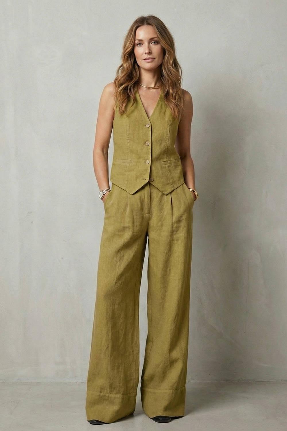 Women's Waistcoat and Wide Leg Trouser Co-ord Set - Anthéa