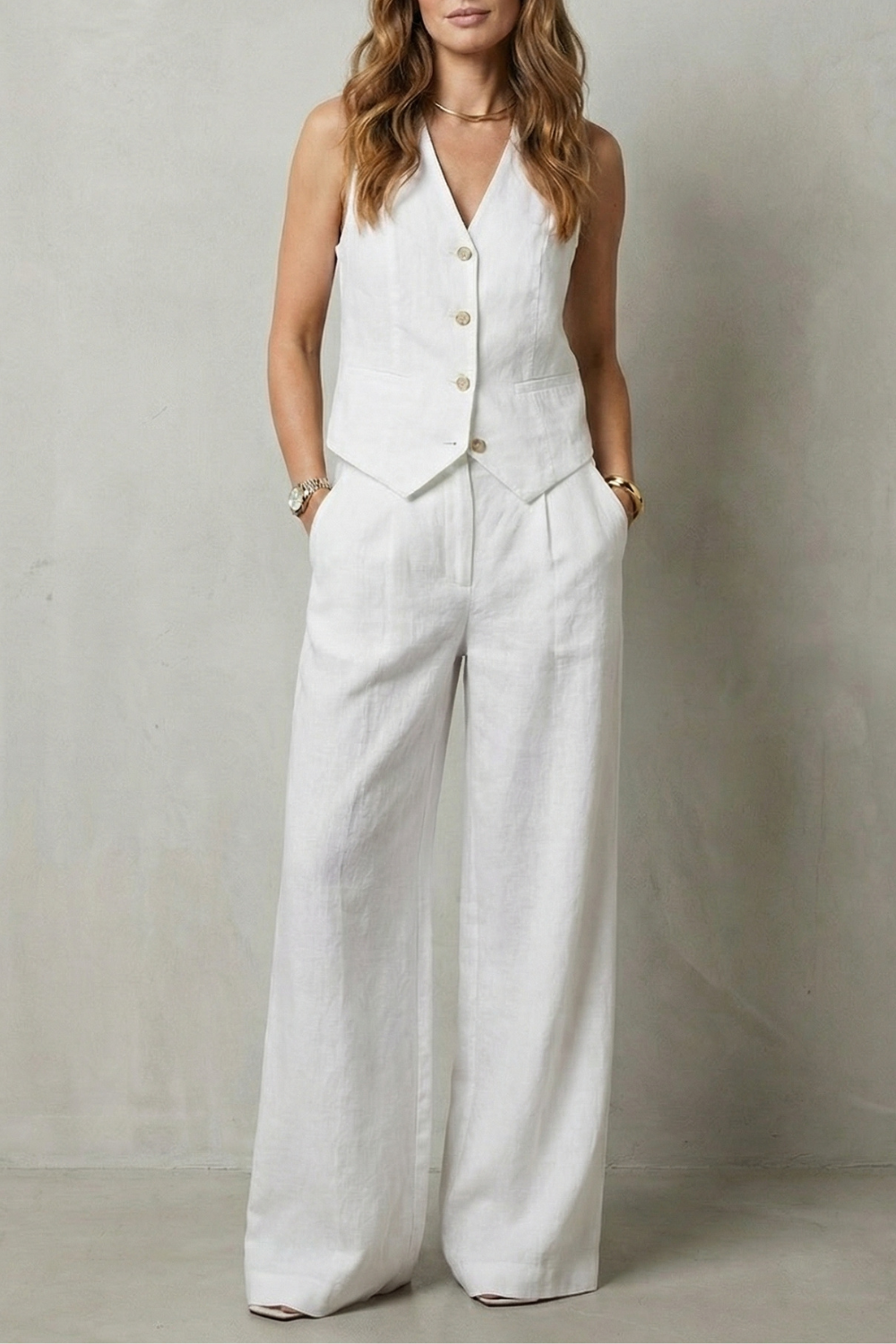 Women's Waistcoat and Wide Leg Trouser Co-ord Set - Anthéa