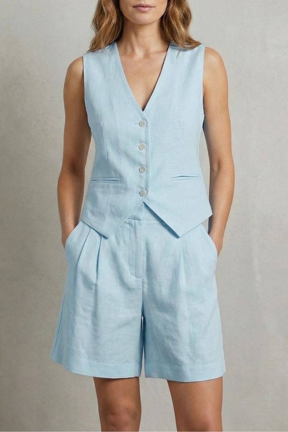Women's Linen Waistcoat and Shorts Co-ord Set - Colvienne