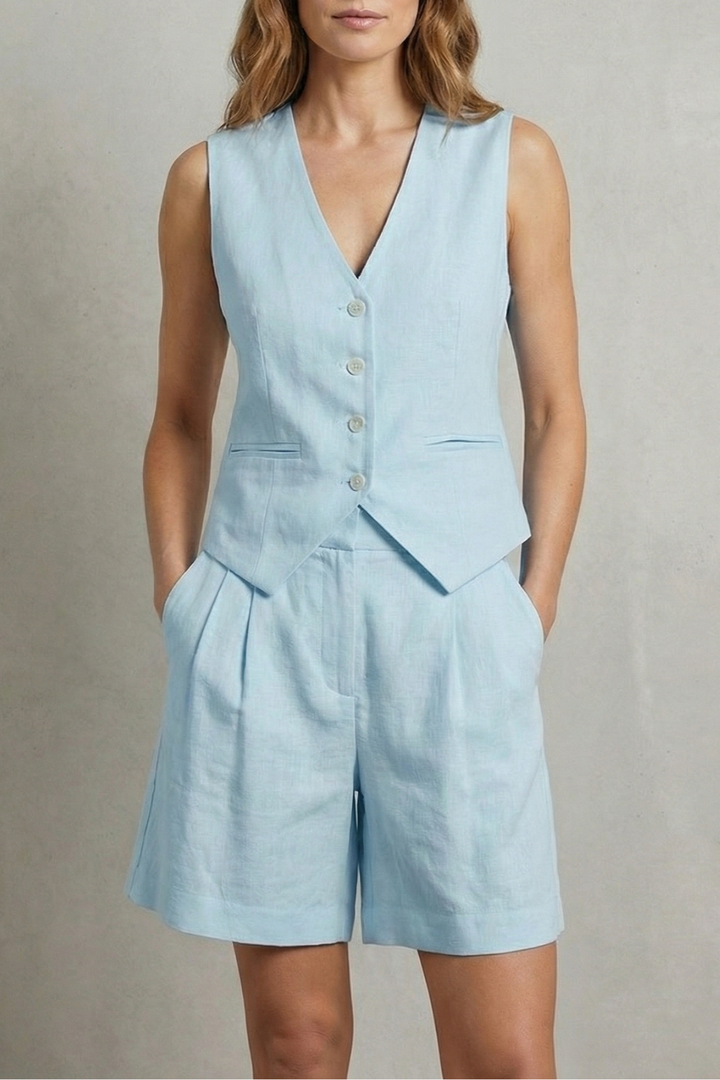 Women's Linen Waistcoat and Shorts Co-ord Set - Colvienne