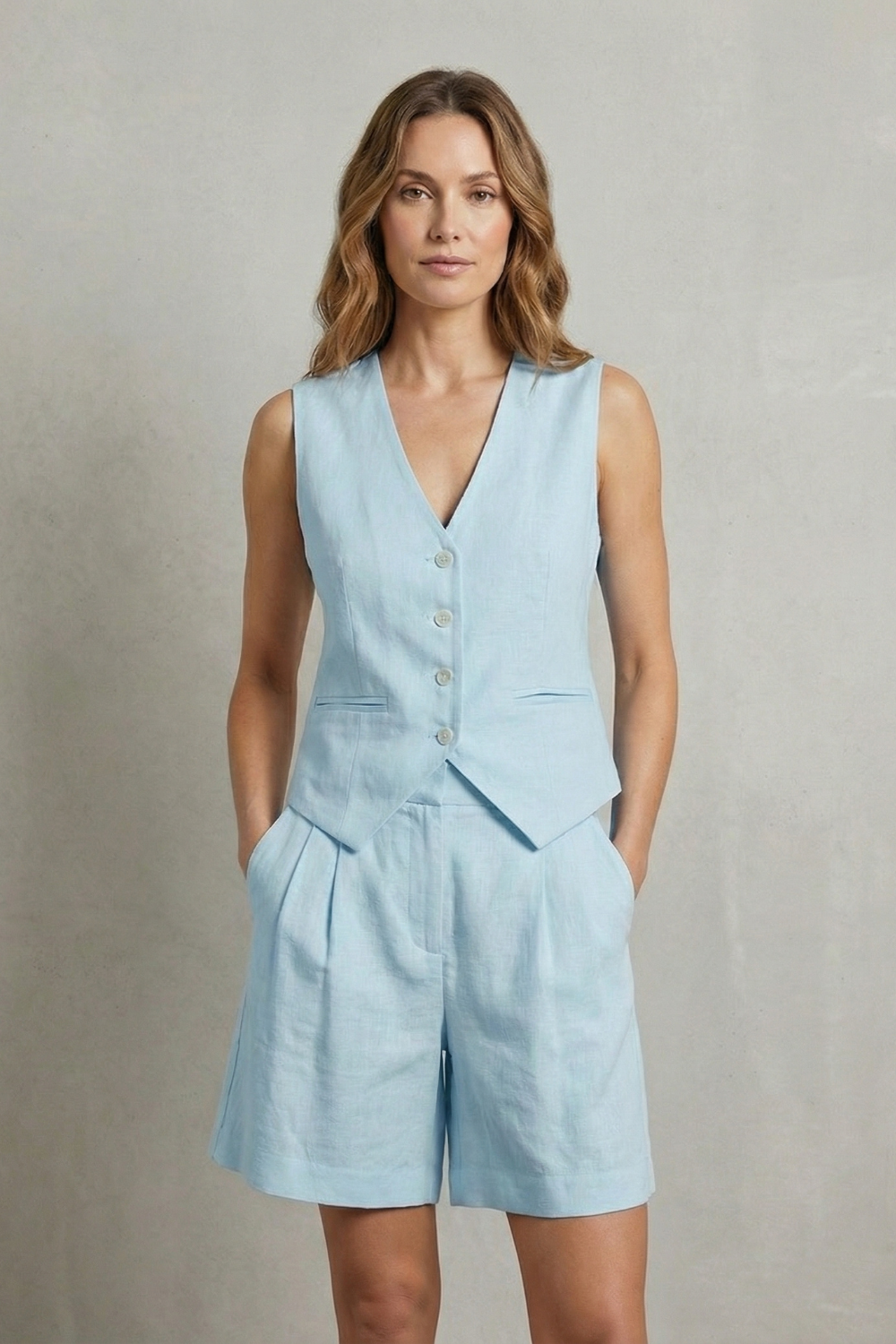 Women's Linen Waistcoat and Shorts Co-ord Set - Colvienne