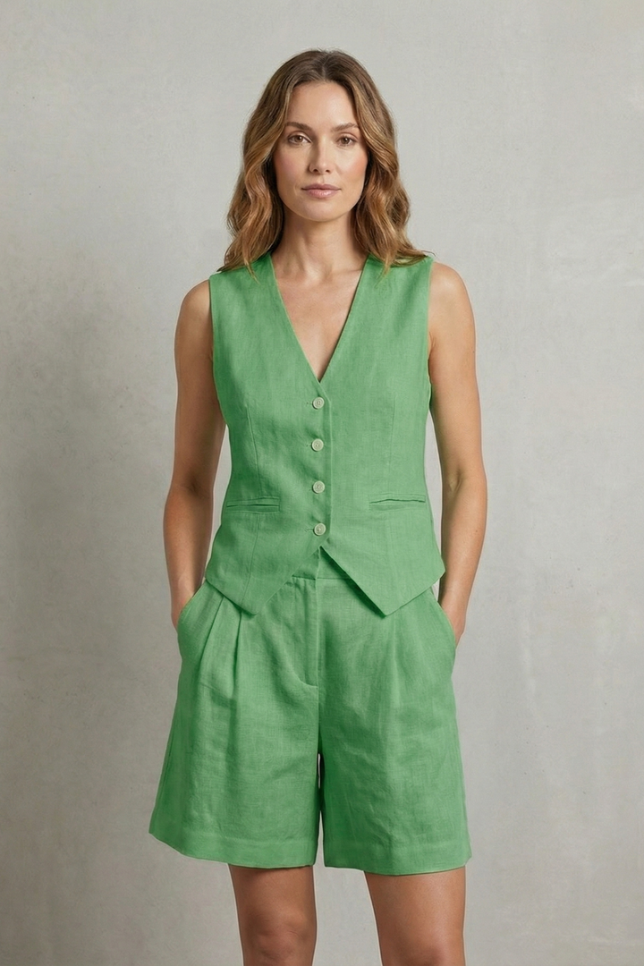 Women's Linen Waistcoat and Shorts Co-ord Set - Colvienne
