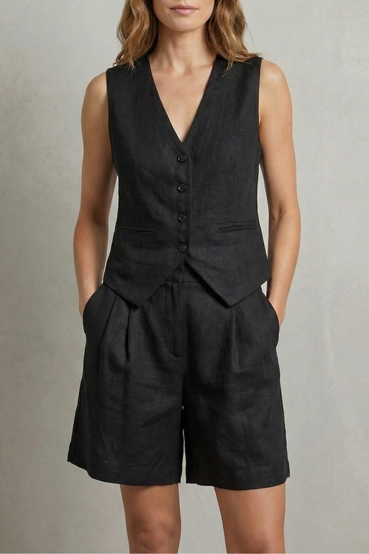 Women's Linen Waistcoat and Shorts Co-ord Set - Colvienne