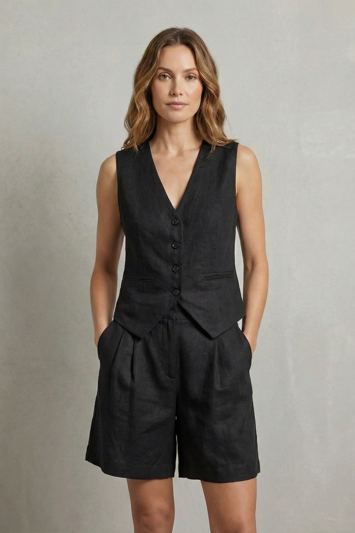 Women's Linen Waistcoat and Shorts Co-ord Set - Colvienne