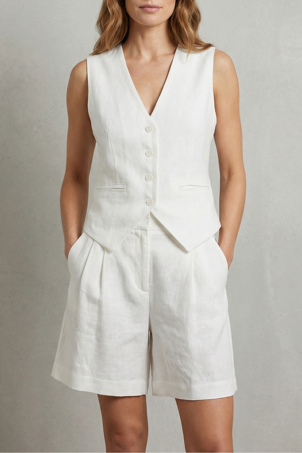 Women's Linen Waistcoat and Shorts Co-ord Set - Colvienne