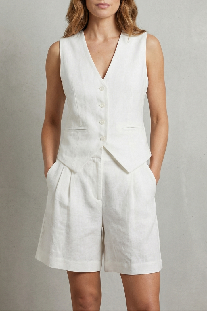 Women's Linen Waistcoat and Shorts Co-ord Set - Colvienne