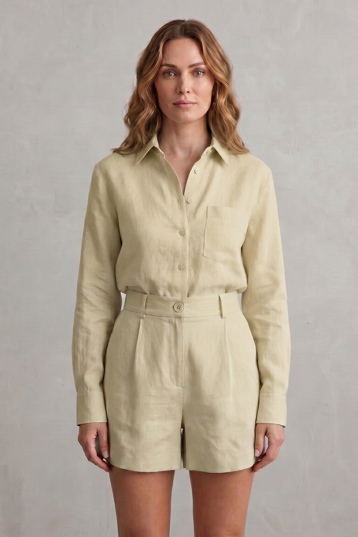 Women's Linen Shirt and Tailored Shorts Co-ord Set - Clarielle