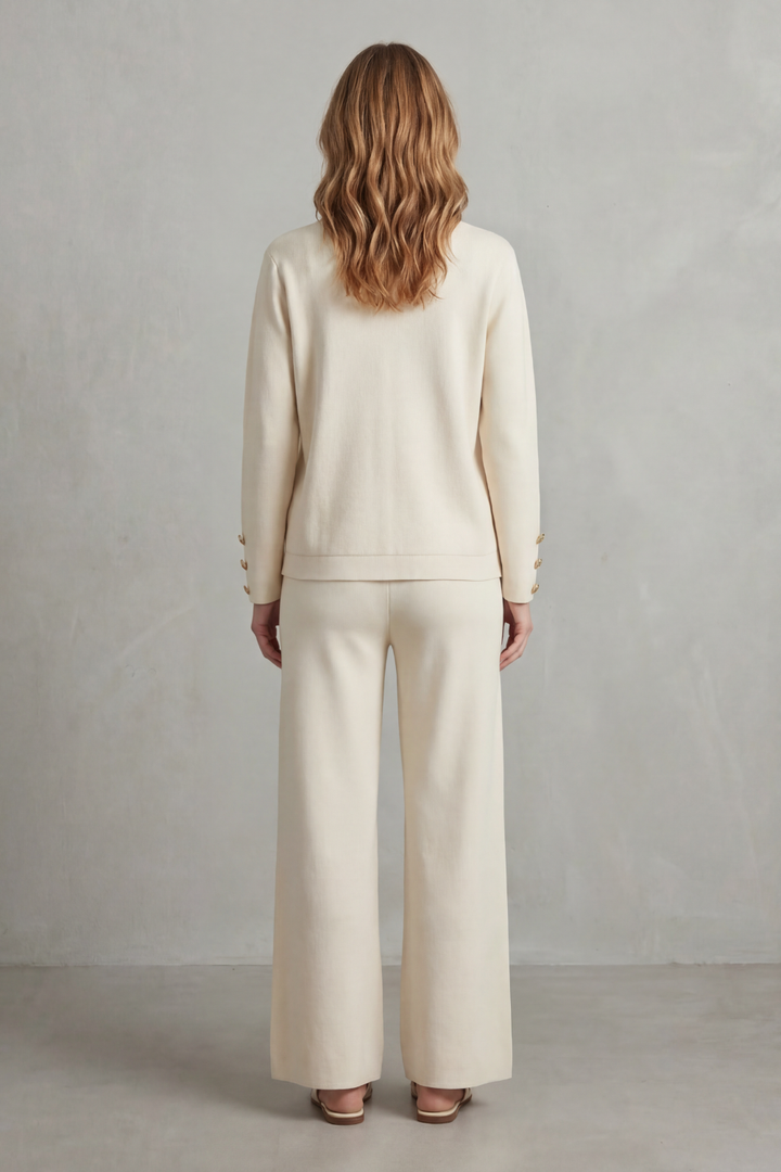 Women's Gold Button Top and Wide-Leg Trouser Co-ord Set - Giravelle