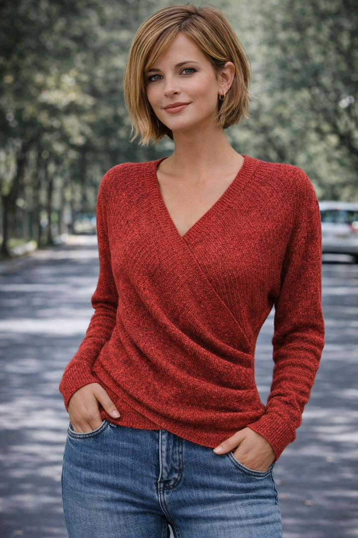 Elwen - Women's wrap-front jumper in Red – product view