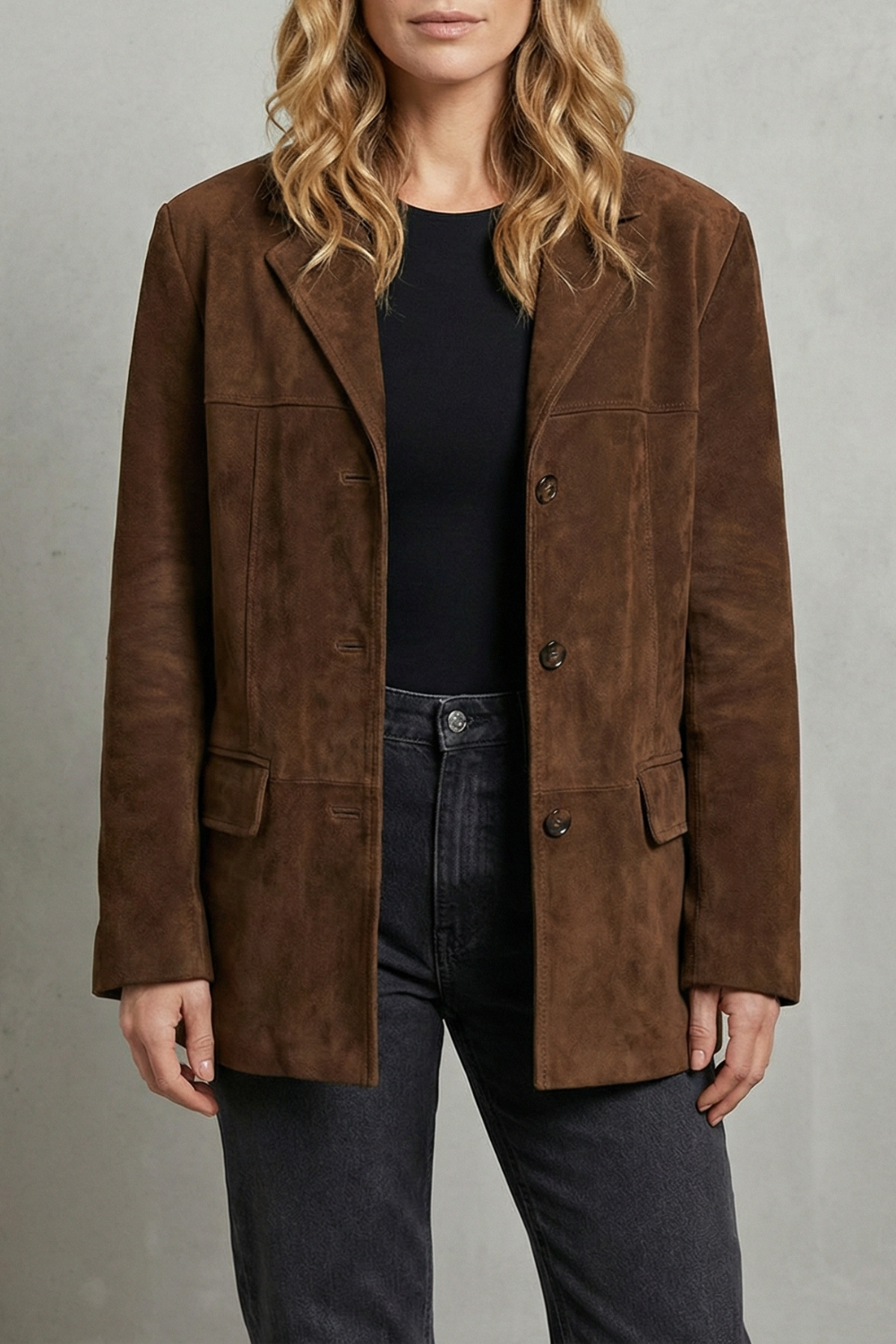 Women's Suede Blazer with Structured Shoulders - Waverline