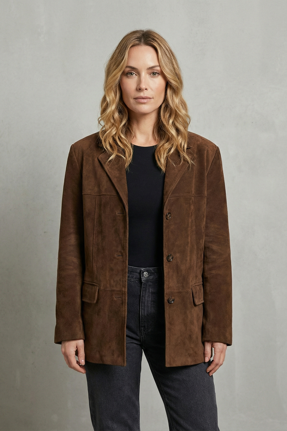 Women's Suede Blazer with Structured Shoulders - Waverline