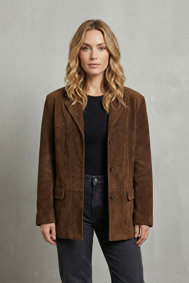 Women's Suede Blazer with Structured Shoulders - Waverline