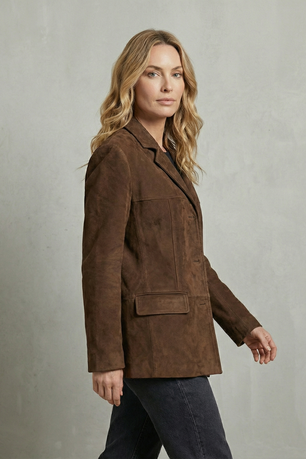Women's Suede Blazer with Structured Shoulders - Waverline