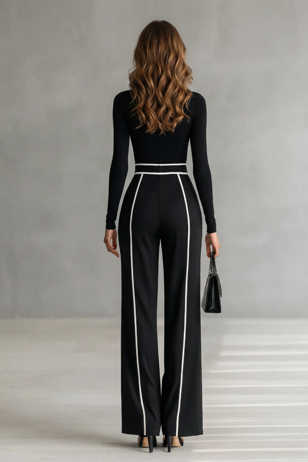 Women's High Neck Wide Leg Jumpsuit with Belt - Isaline