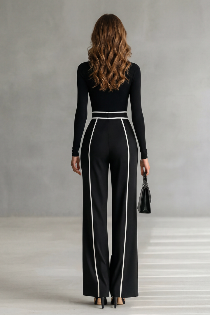 Women's High Neck Wide Leg Jumpsuit with Belt - Isaline