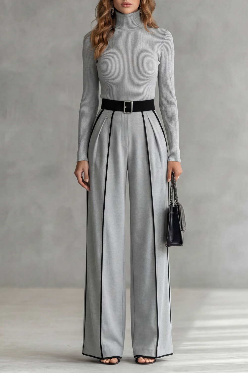 Women's High Neck Wide Leg Jumpsuit with Belt - Isaline