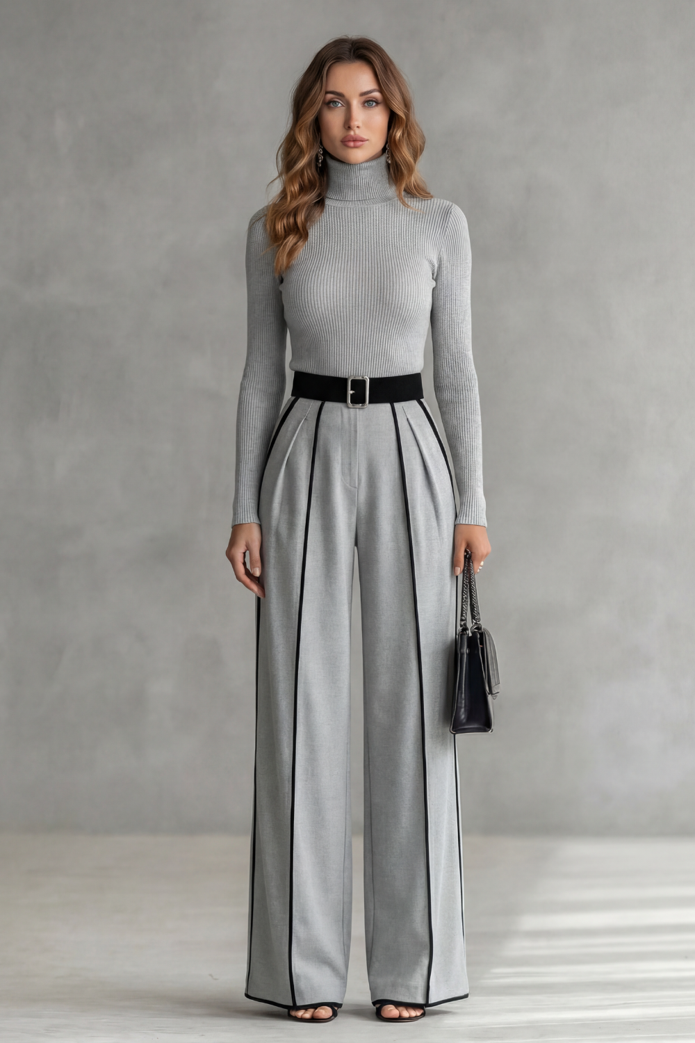 Women's High Neck Wide Leg Jumpsuit with Belt - Isaline