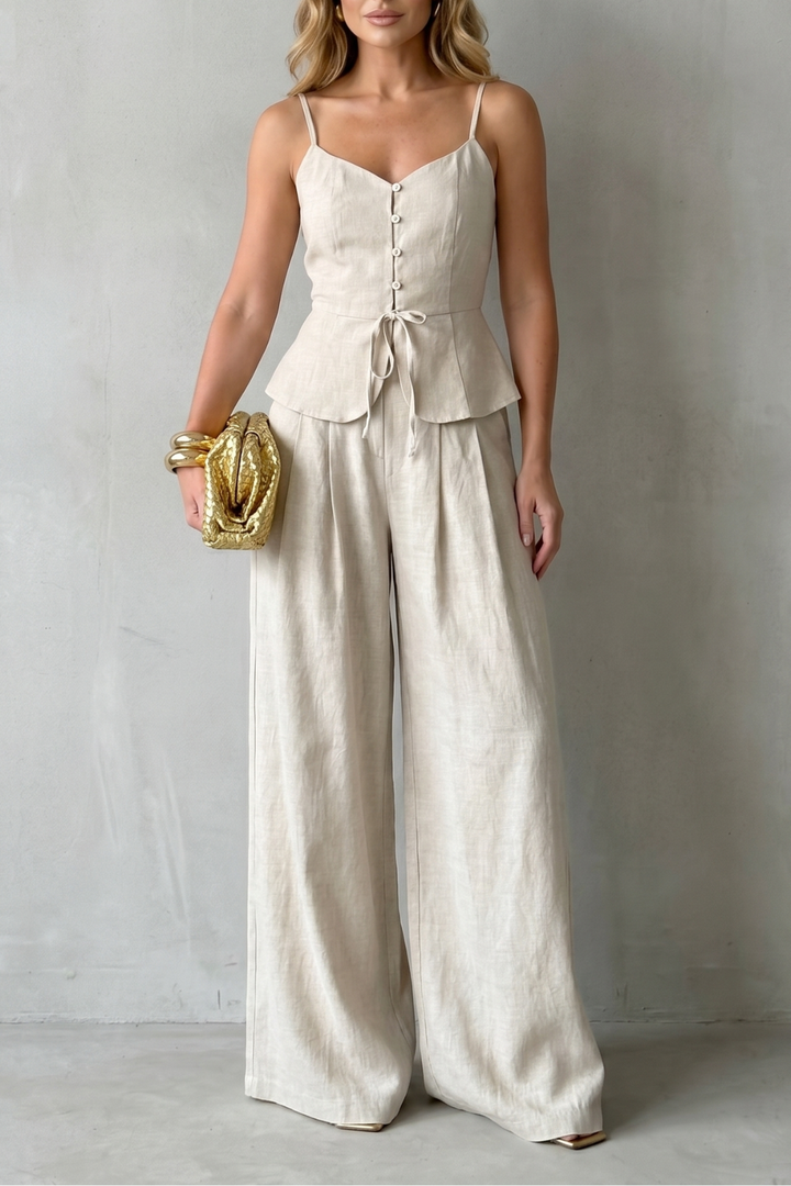 Women's Camisole Top and Wide Leg Trouser Co-ord Set - Celandine