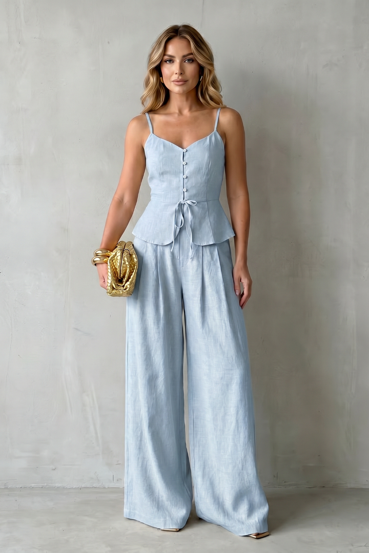 Women's Camisole Top and Wide Leg Trouser Co-ord Set - Celandine