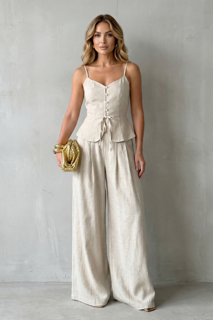 Women's Camisole Top and Wide Leg Trouser Co-ord Set - Celandine