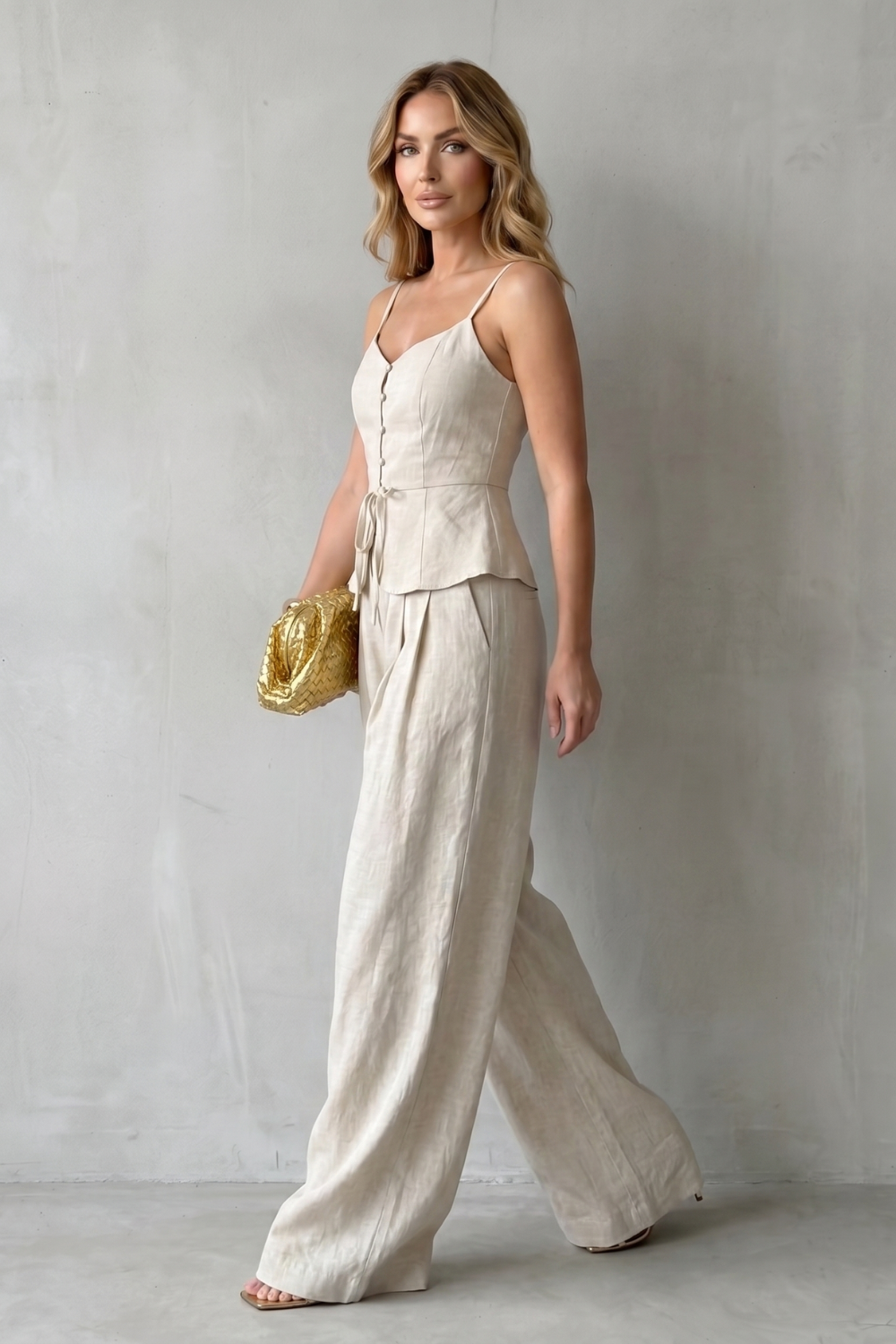 Women's Camisole Top and Wide Leg Trouser Co-ord Set - Celandine