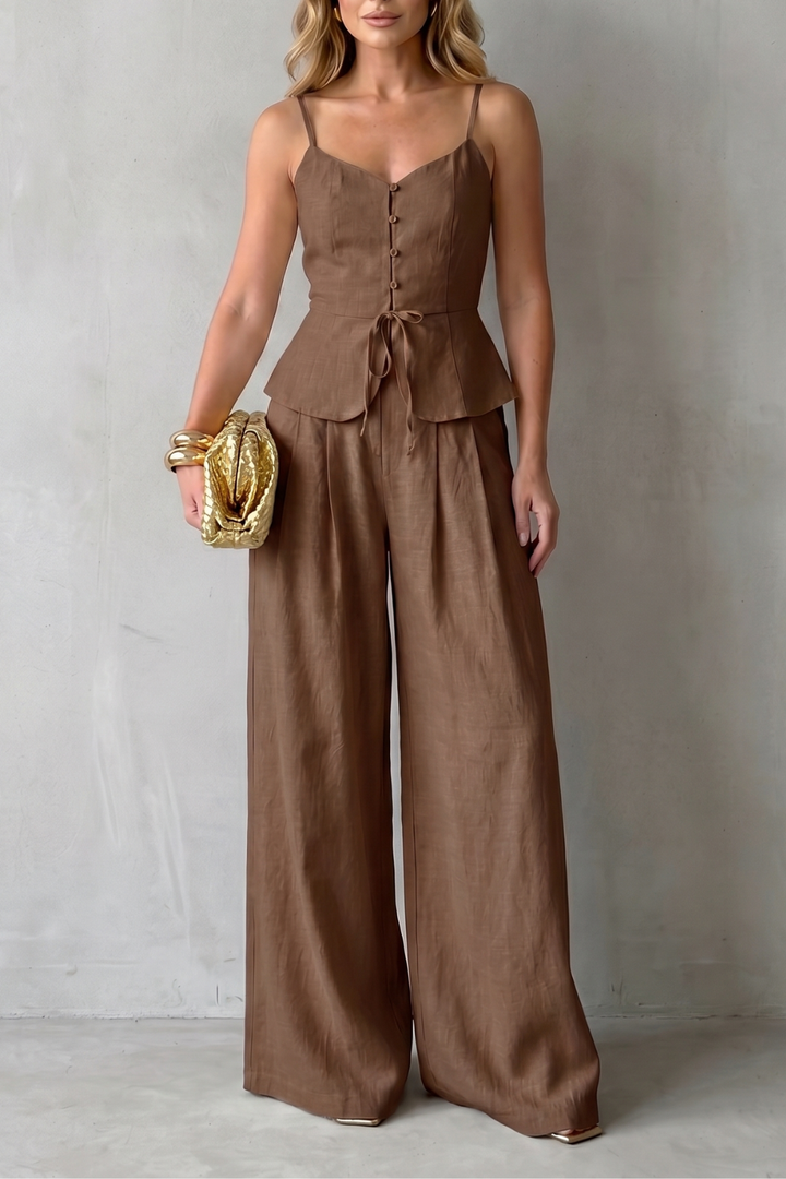 Women's Camisole Top and Wide Leg Trouser Co-ord Set - Celandine