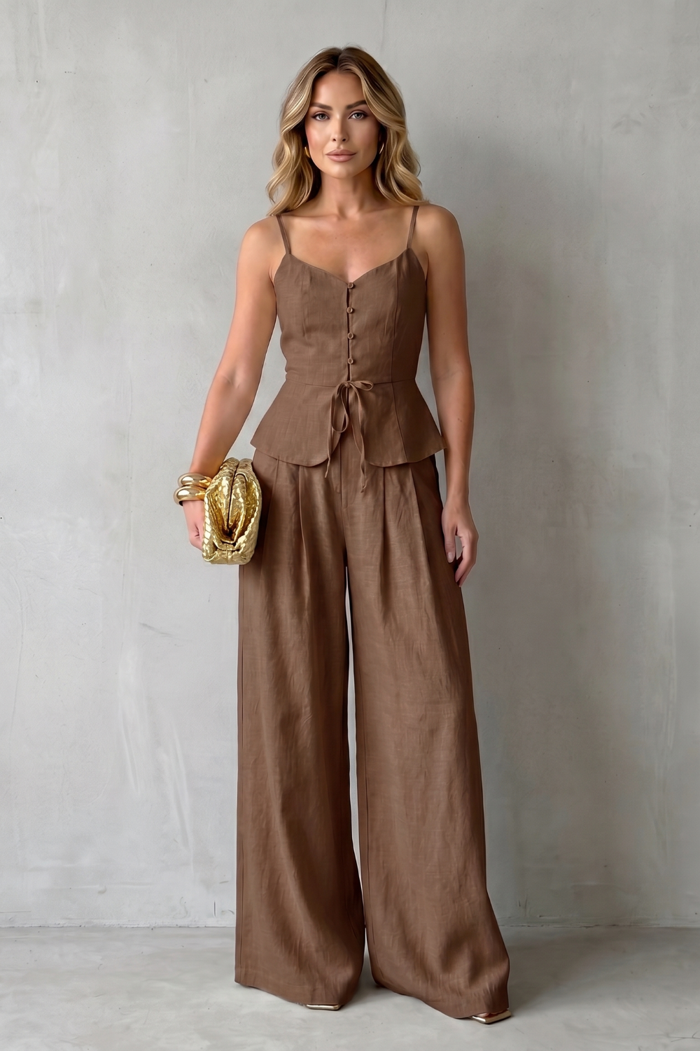Women's Camisole Top and Wide Leg Trouser Co-ord Set - Celandine