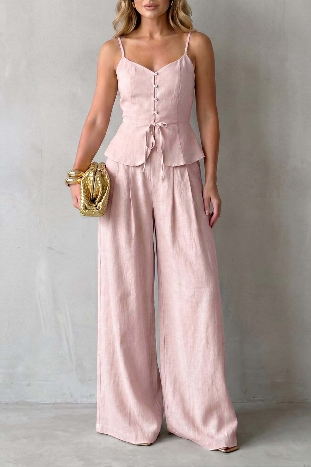 Women's Camisole Top and Wide Leg Trouser Co-ord Set - Celandine