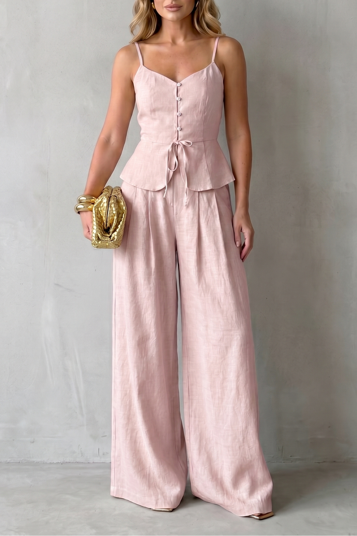 Women's Camisole Top and Wide Leg Trouser Co-ord Set - Celandine