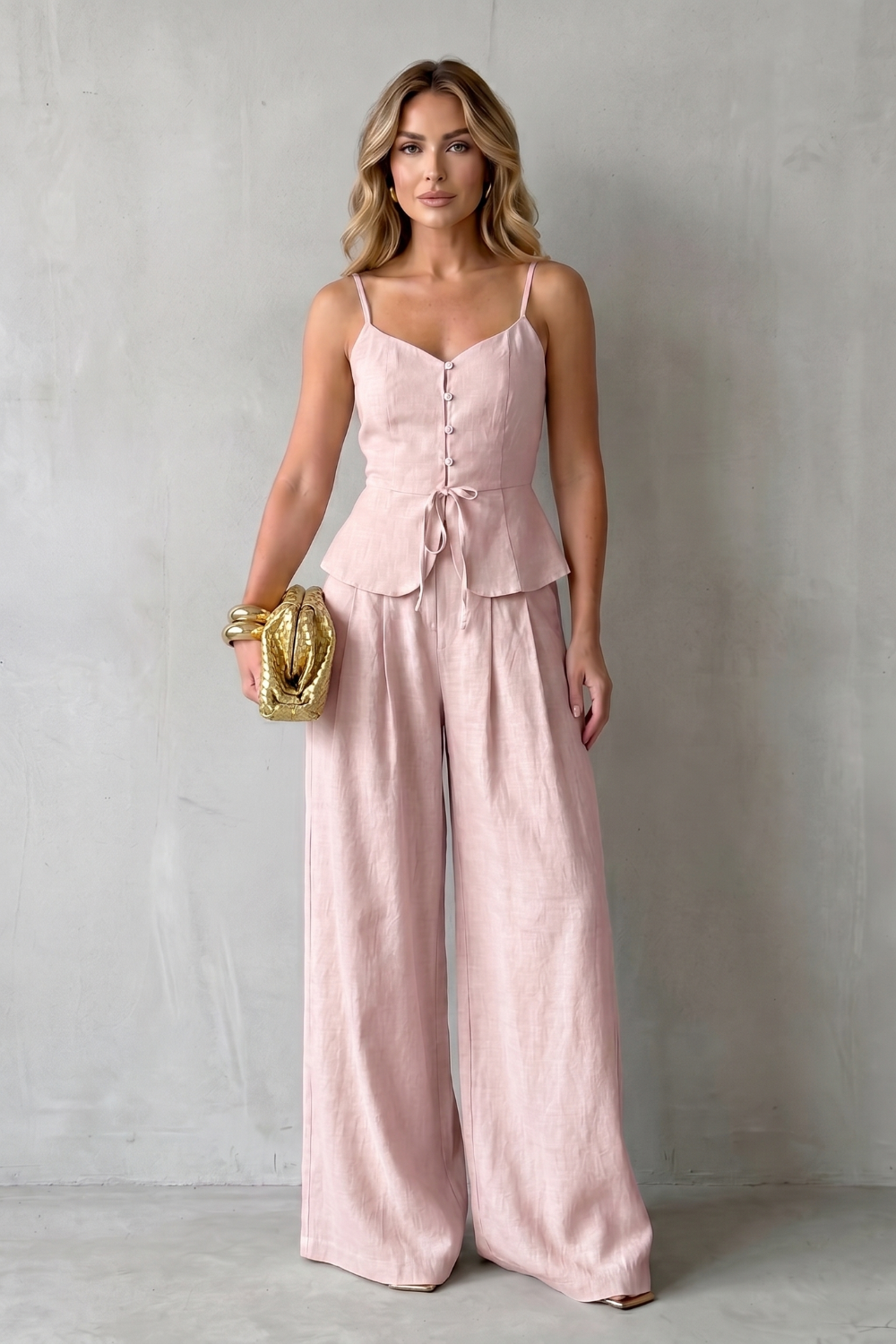 Women's Camisole Top and Wide Leg Trouser Co-ord Set - Celandine