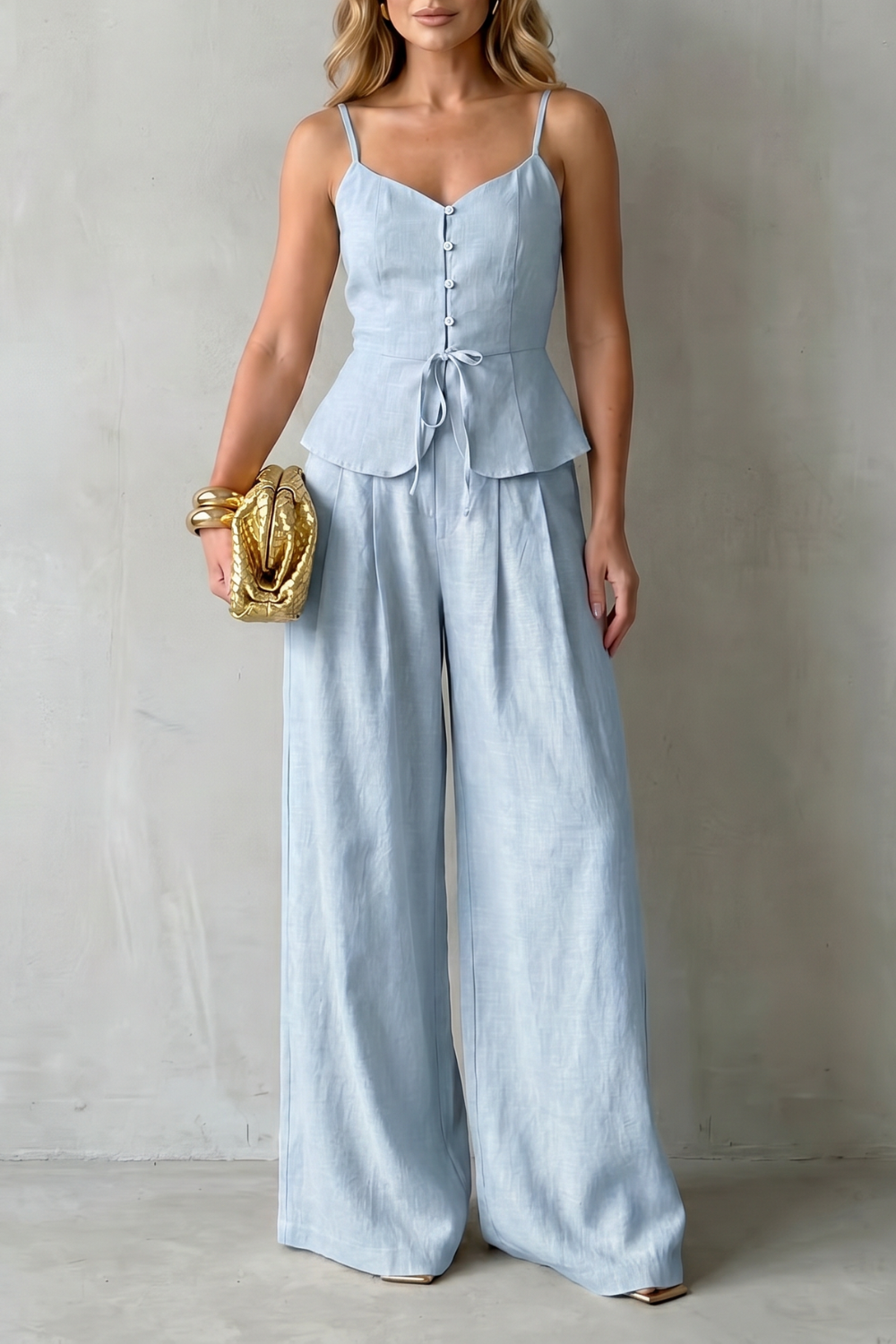 Women's Camisole Top and Wide Leg Trouser Co-ord Set - Celandine