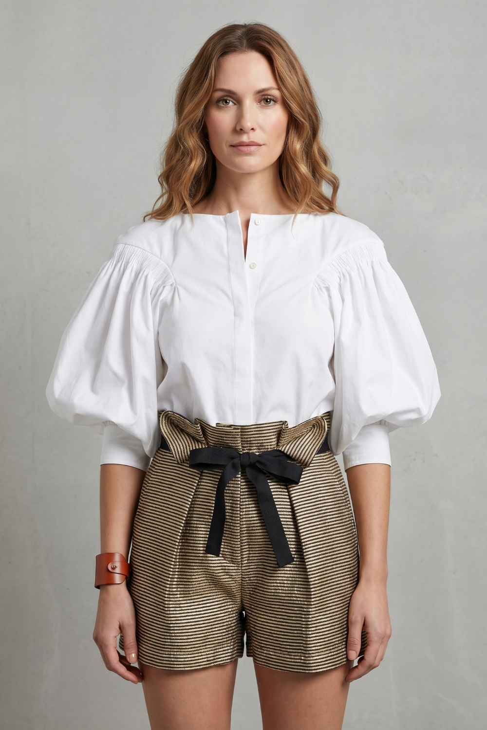 Women's Puff Sleeve Blouse with Button Front - Trielle