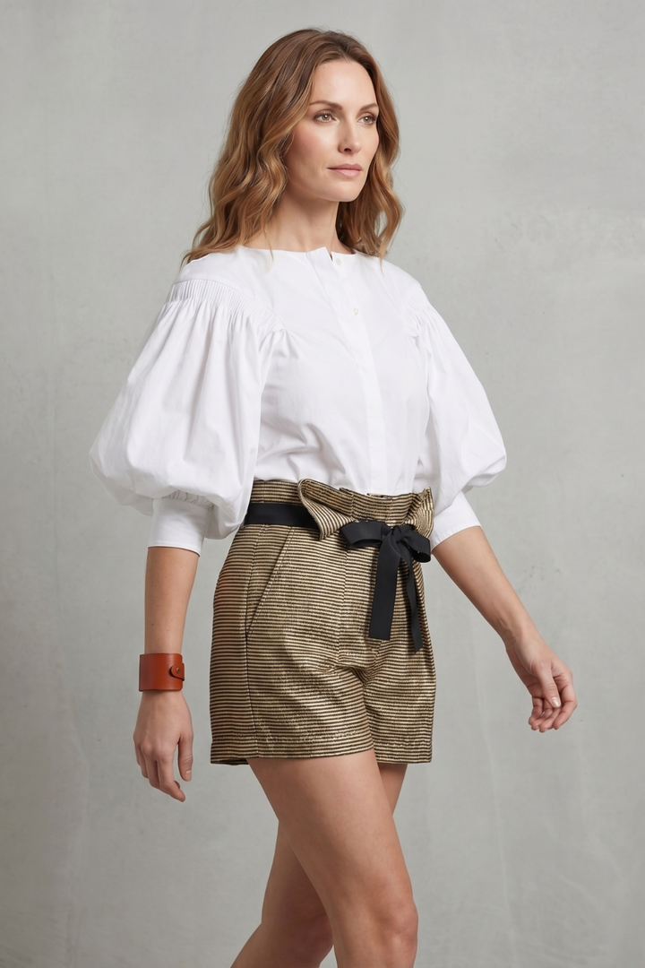 Women's Puff Sleeve Blouse with Button Front - Trielle