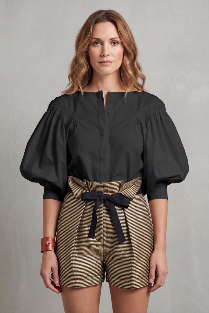 Women's Puff Sleeve Blouse with Button Front - Trielle
