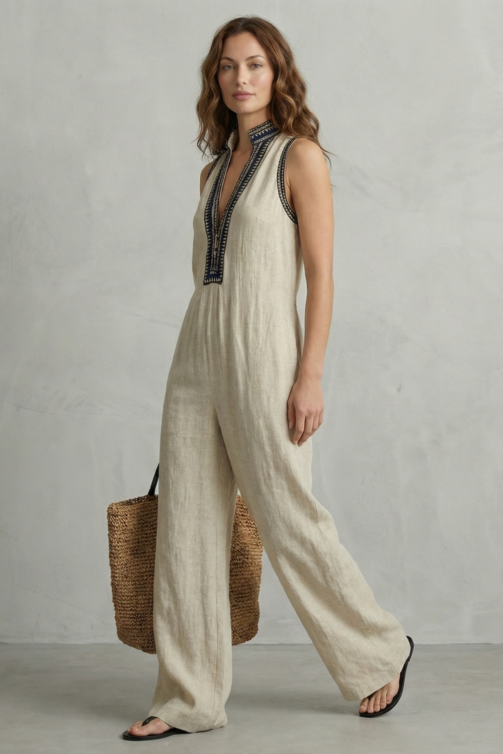 Women's Sleeveless Zip Collar Wide Leg Jumpsuit - Kerienne