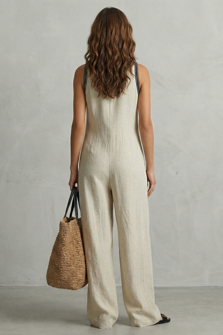 Women's Sleeveless Zip Collar Wide Leg Jumpsuit - Kerienne
