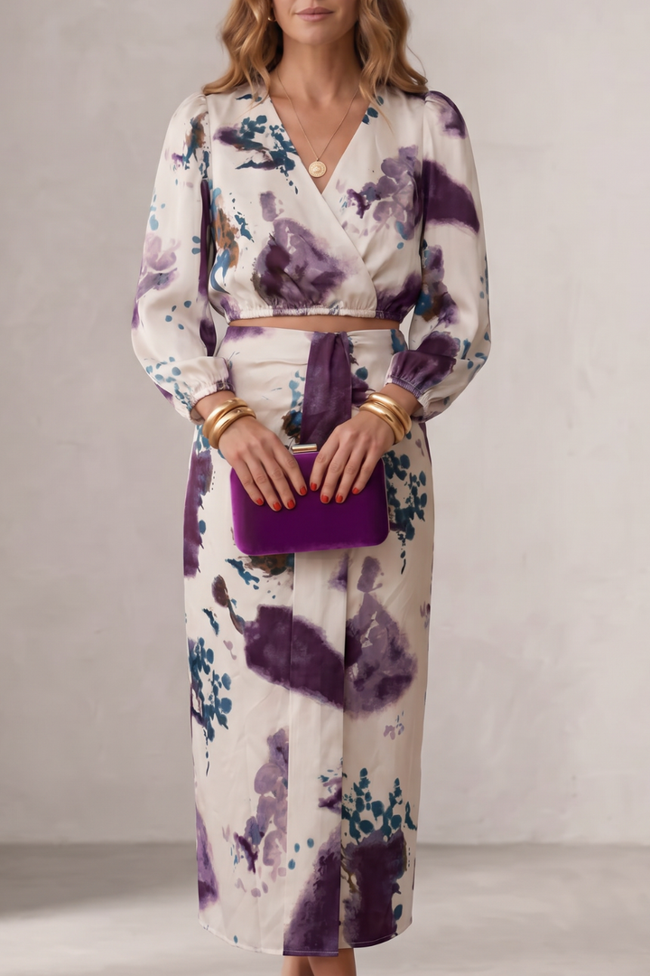 Women's Floral Wrap Blouse and Maxi Skirt Co-ord Set - Doriane