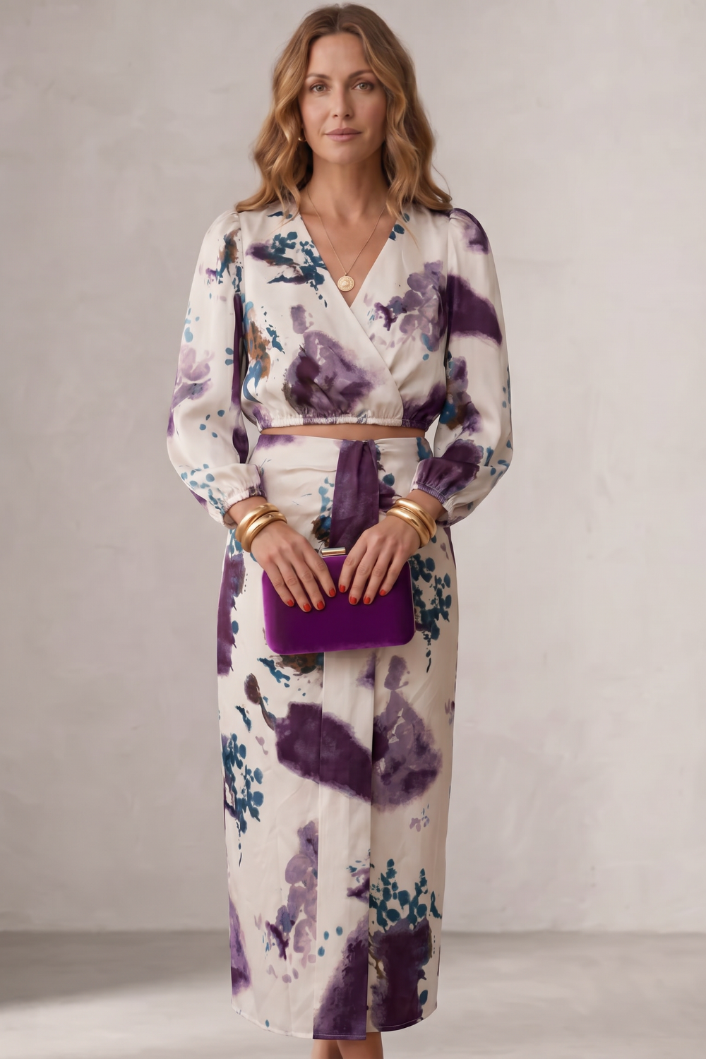 Women's Floral Wrap Blouse and Maxi Skirt Co-ord Set - Doriane