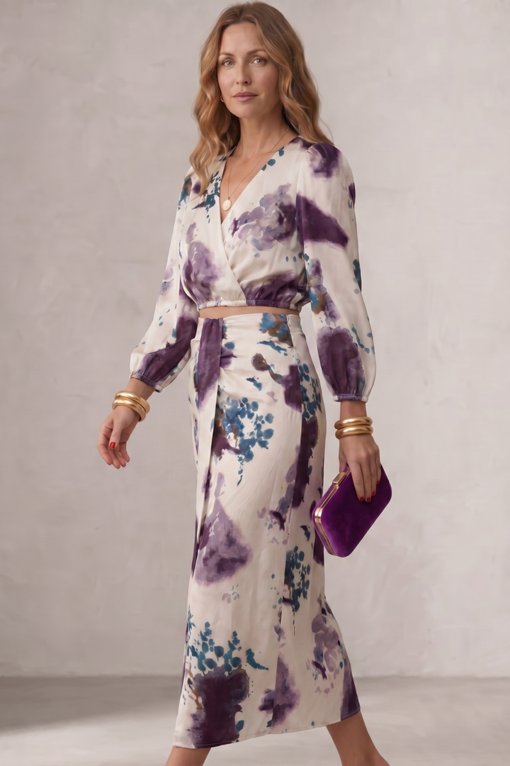 Women's Floral Wrap Blouse and Maxi Skirt Co-ord Set - Doriane