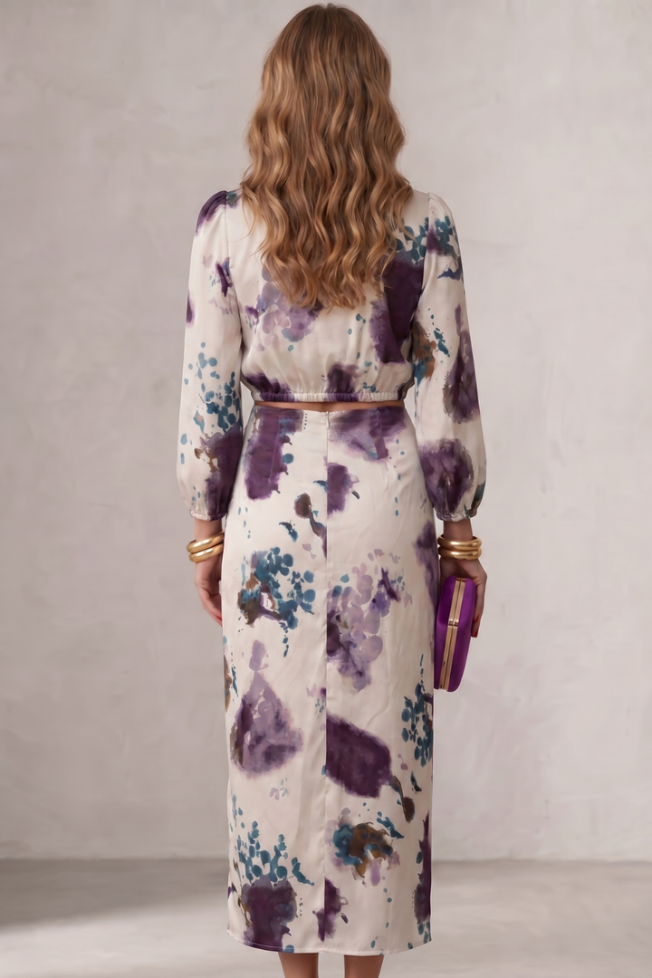 Women's Floral Wrap Blouse and Maxi Skirt Co-ord Set - Doriane