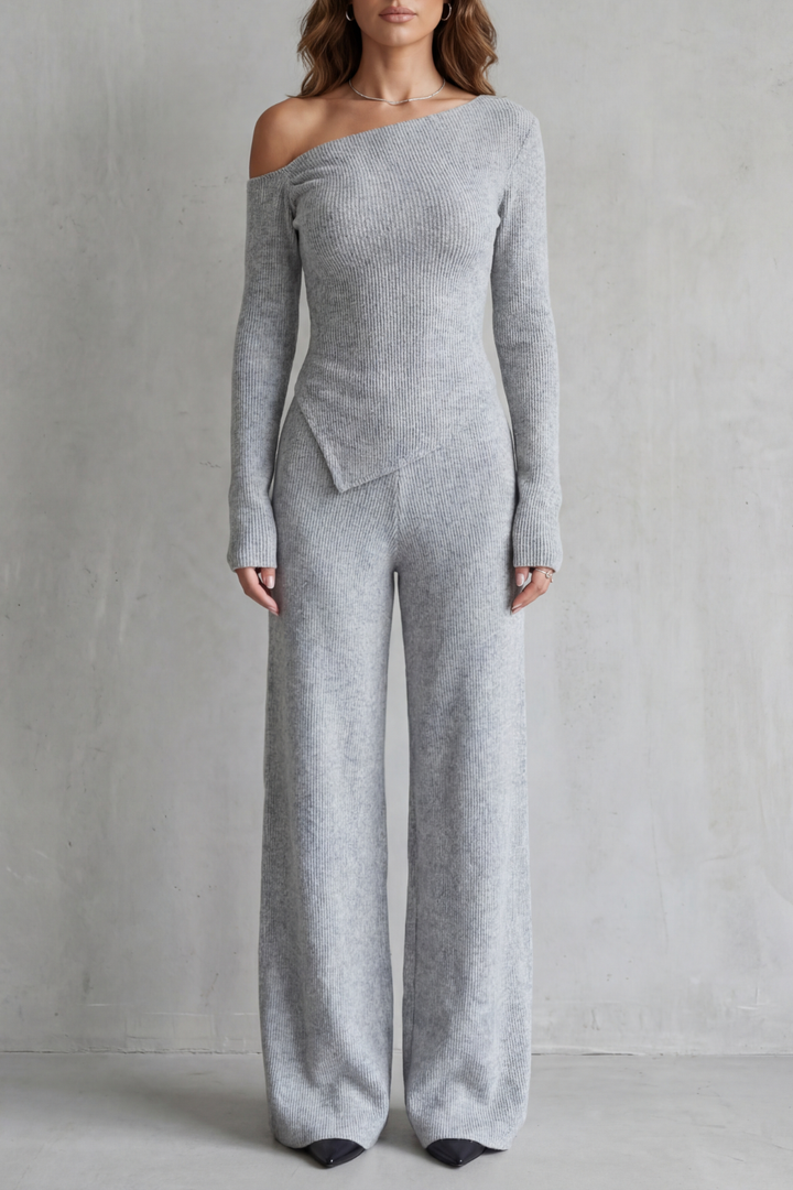 Women's Off-Shoulder Knit Top and Trouser Co-ord Set - Ferrienne