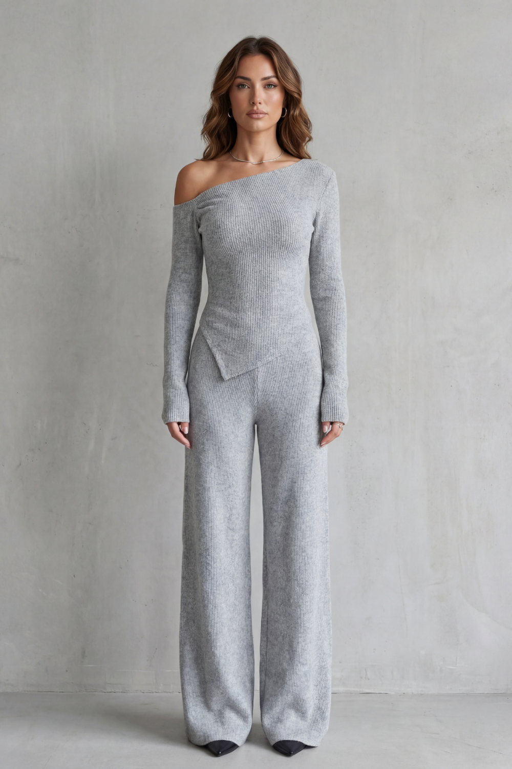 Women's Off-Shoulder Knit Top and Trouser Co-ord Set - Ferrienne