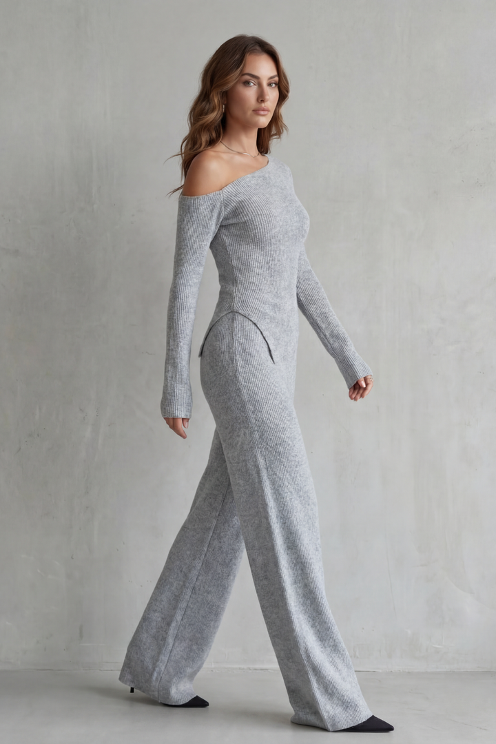 Women's Off-Shoulder Knit Top and Trouser Co-ord Set - Ferrienne