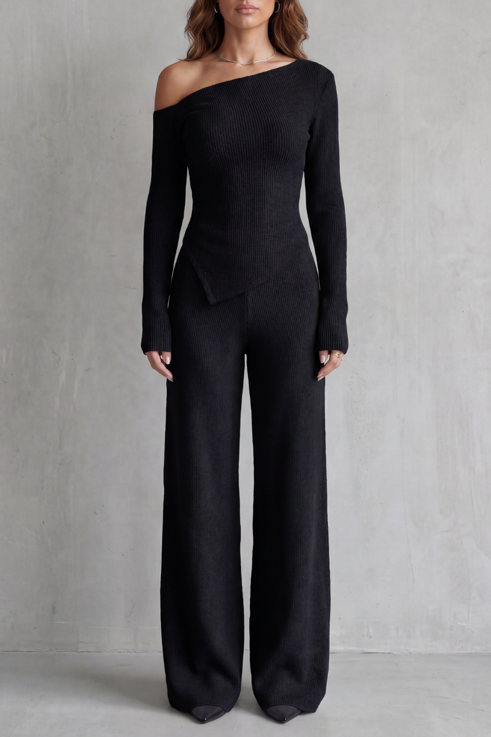 Women's Off-Shoulder Knit Top and Trouser Co-ord Set - Ferrienne
